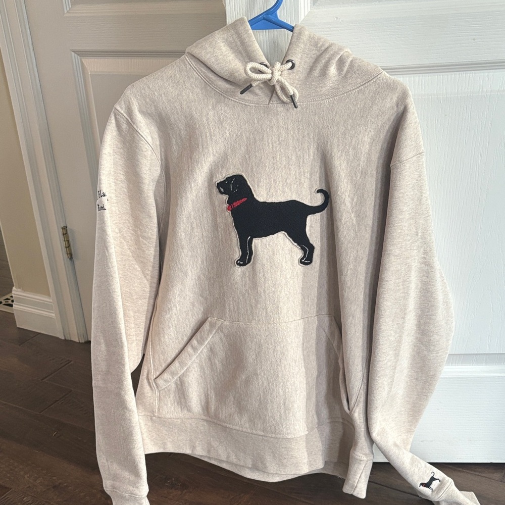 The Black Dog Hoodie with Crested Black Dog Logo Applique Oatmeal cream colour